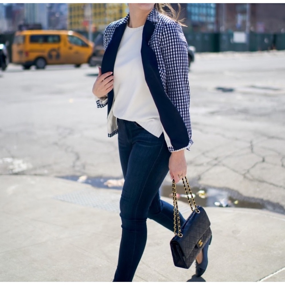 J.Crew Gingham Schoolboy Blazer Jacket Women 4 Navy Career Preppy Classic - Picture 3 of 11
